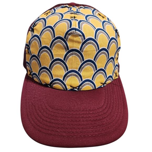 Blowfish Designs Trucker Hat Men's Adjustable Burgundy Yellow Pattern - Picture 1 of 5